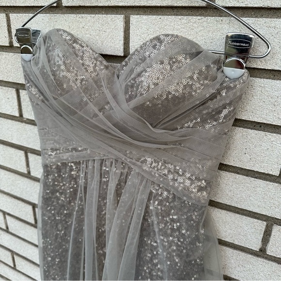 Sorella Vita Silver Sequin Tulle Strapless Bridesmaid Cocktail Dress Size 8 8683 - Picture 3 of 13